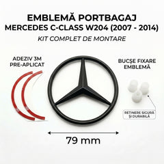 Emblemă Stea Portbagaj Mercedes-Benz C-Class W204 / S204 79 mm Negru Lucios, ABS