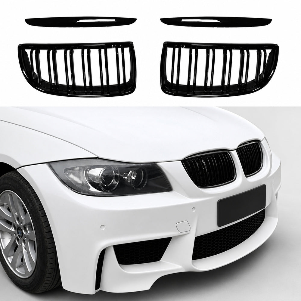 Grila Fata Dubla BMW Seria 3 E90 E91 2005 2008 ABS Negru Lucios
