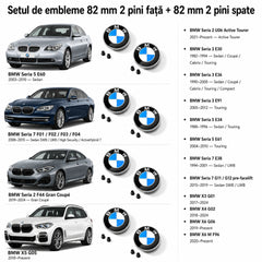 Set embleme BMW fata + spate 82mm 2 pini + 82mm 2 pini