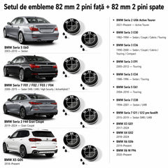 Set embleme BMW fata + spate 82mm 2 pini + 82mm 2 pini
