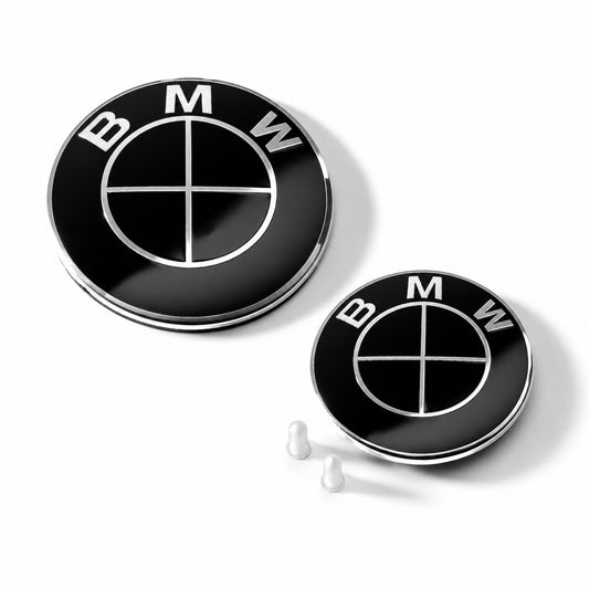 Set embleme BMW fata + spate 82mm 3 gauri + 74mm 2 pini