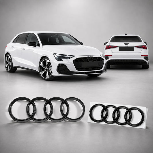 Set embleme Audi A3 8Y Pre-Facelift, A4 B9 Facelift, 249+202 mm, Negru Lucios