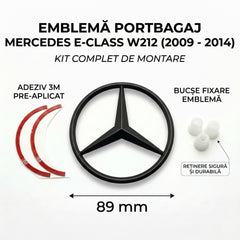 Emblemă Stea Portbagaj Mercedes-Benz E-Class W212 89 mm Negru Lucios, ABS