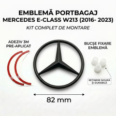 Emblemă Stea Portbagaj Mercedes-Benz E-Class W213 / S213 82 mm Negru Lucios, ABS