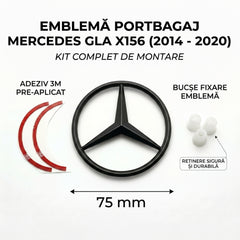 Emblemă Stea Portbagaj Mercedes-Benz GLA X156 75 mm Negru Lucios, ABS
