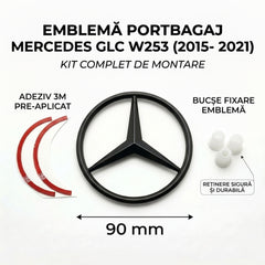 Emblemă Stea Portbagaj Mercedes-Benz GLC X253 90 mm Negru Lucios, ABS