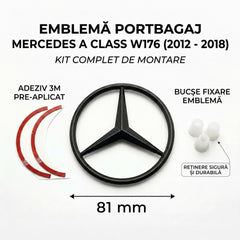 Emblemă Stea Portbagaj Mercedes-Benz A-Class W176 81 mm Negru Lucios, ABS