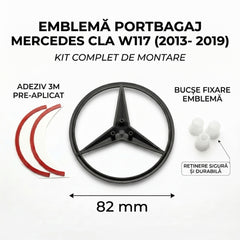 Emblemă Stea Portbagaj Mercedes-Benz CLA C117 82 mm Negru Lucios, ABS