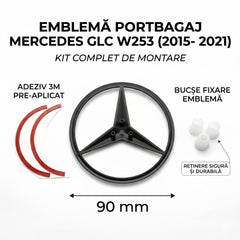 Emblemă Stea Portbagaj Mercedes-Benz GLC X253 90 mm Negru Lucios, ABS