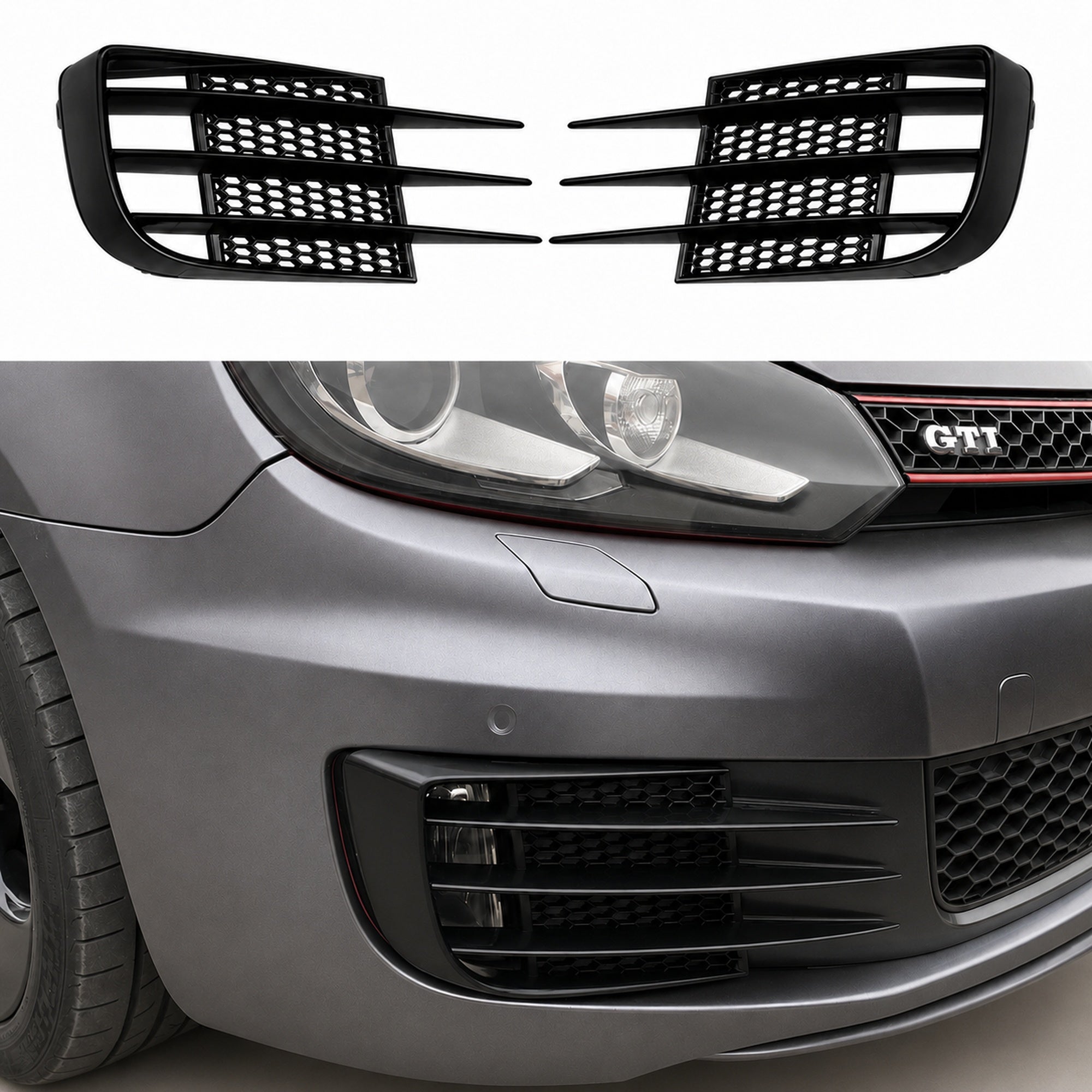Set capace proiectoare ceață față Volkswagen Golf 6 GTI / R 2008–2013 DRT WORKS – ABS negru lucios