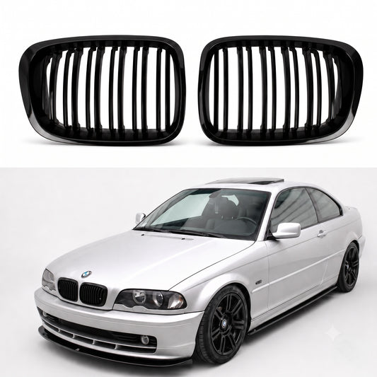 Grila Fata Dubla BMW Seria 3 E46 Coupe 1998 2001 ABS Negru Lucios