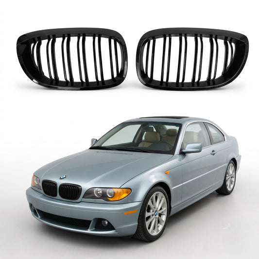 Grila Fata Dubla BMW Seria 3 E46 Coupe 2002 2005 ABS Negru Lucios