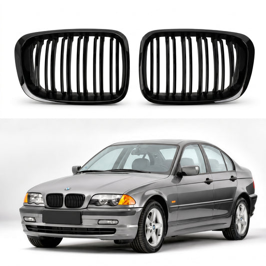 Grila Fata Dubla BMW Seria 3 E46 Sedan Touring 1998 2001 ABS Negru Lucios