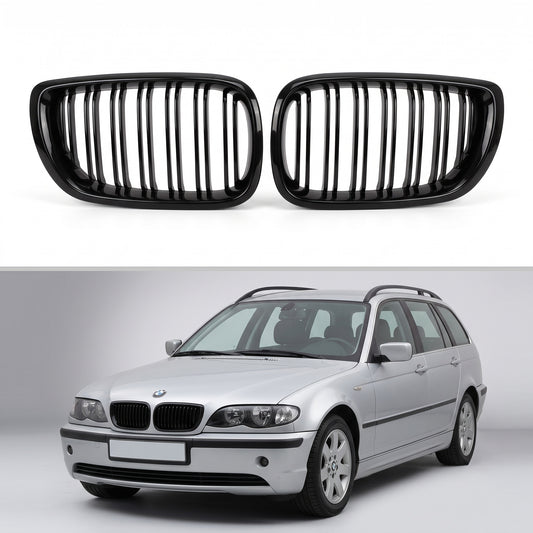 Set grile duble BMW Seria 3 E46 Sedan / Touring 1998–2001 DRT WORKS – negru lucios