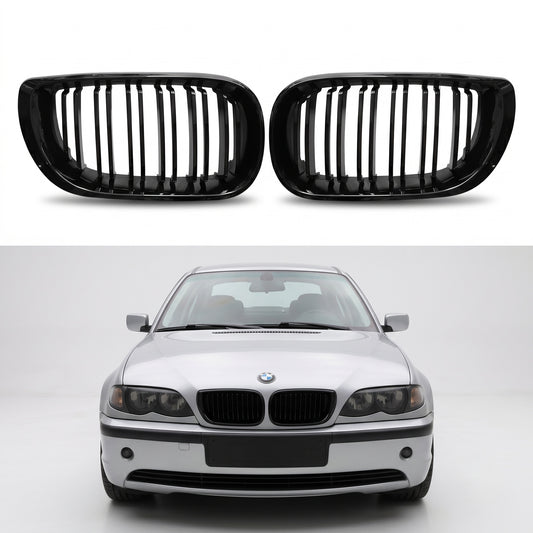 Grila Fata Dubla BMW Seria 3 E46 Sedan Touring 2002 2005 ABS Negru Lucios