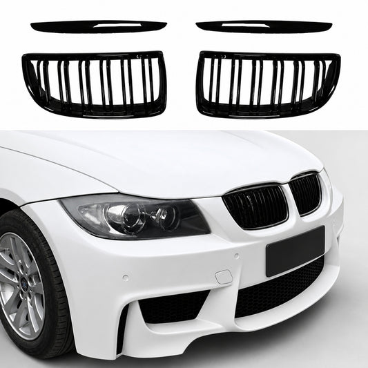 Grila Fata Dubla BMW Seria 3 E90 E91 2005 2008 ABS Negru Lucios