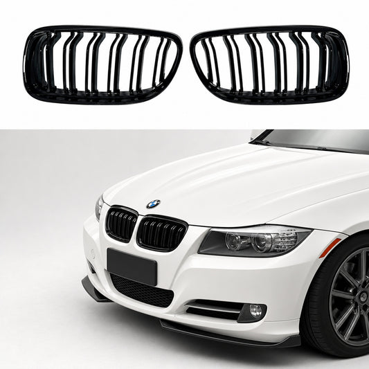 Grila Fata Dubla BMW Seria 3 E90 E91 Facelift 2008 2012 ABS Negru Lucios