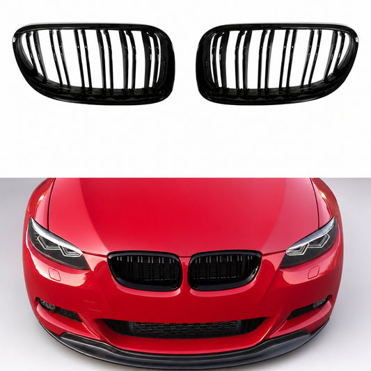Grila Fata Dubla BMW Seria 3 E92 E93 Facelift 2009 2013 ABS Negru Lucios