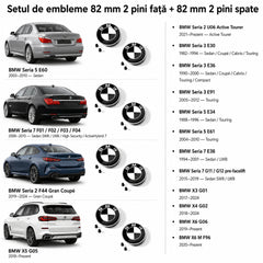 Set embleme BMW fata + spate 82mm 2 pini + 82mm 2 pini