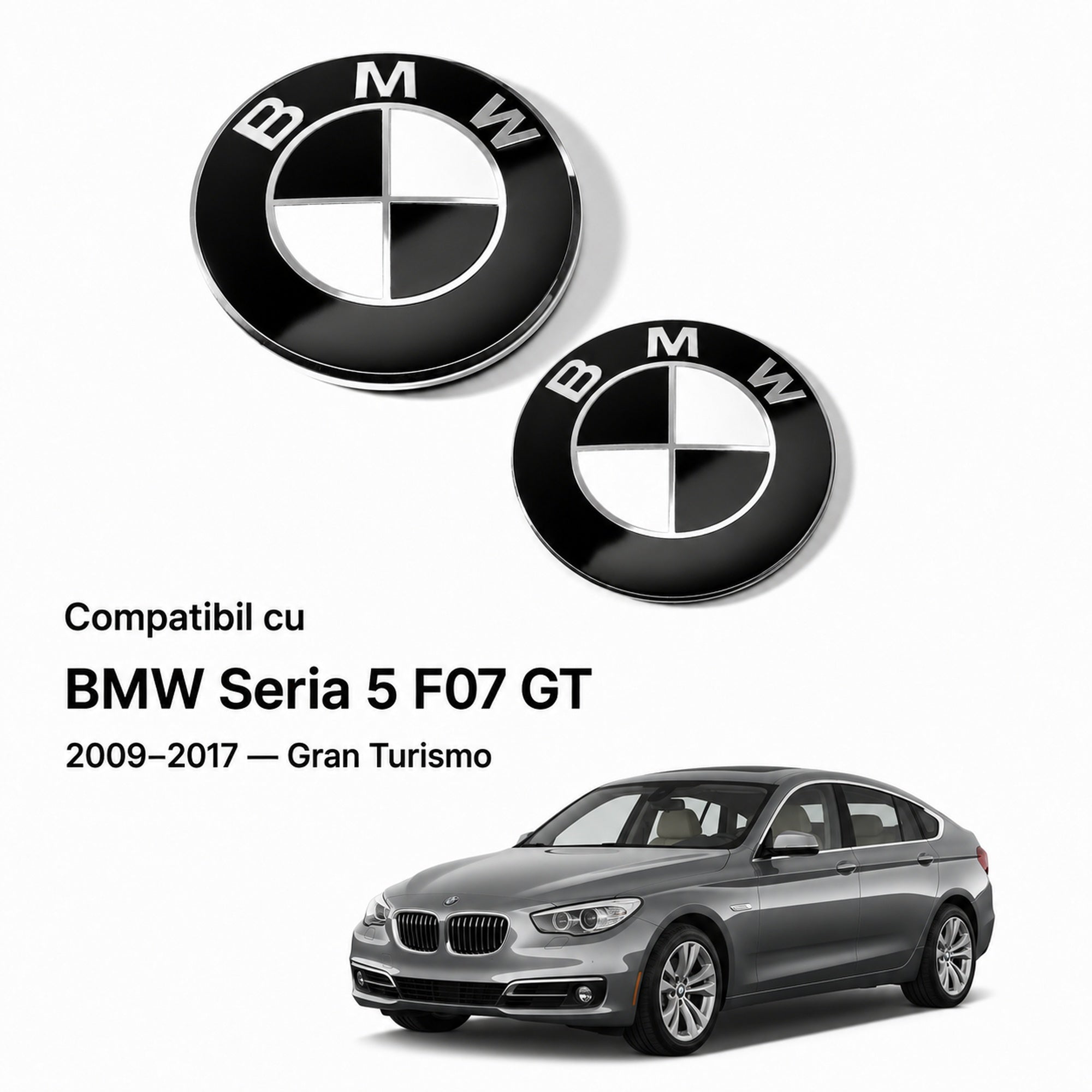Set embleme BMW fata + spate 82mm 2 gauri + 78mm sticker adeziv