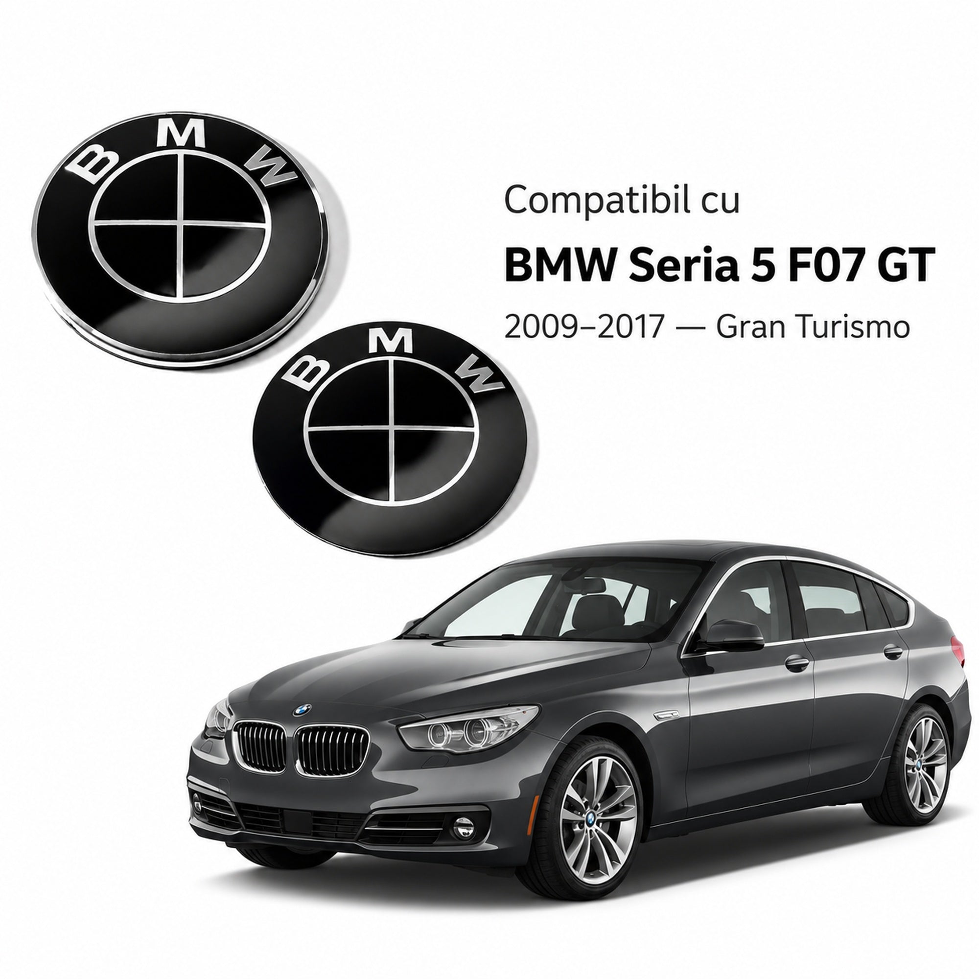 Set embleme BMW fata + spate 82mm 2 gauri + 78mm sticker adeziv