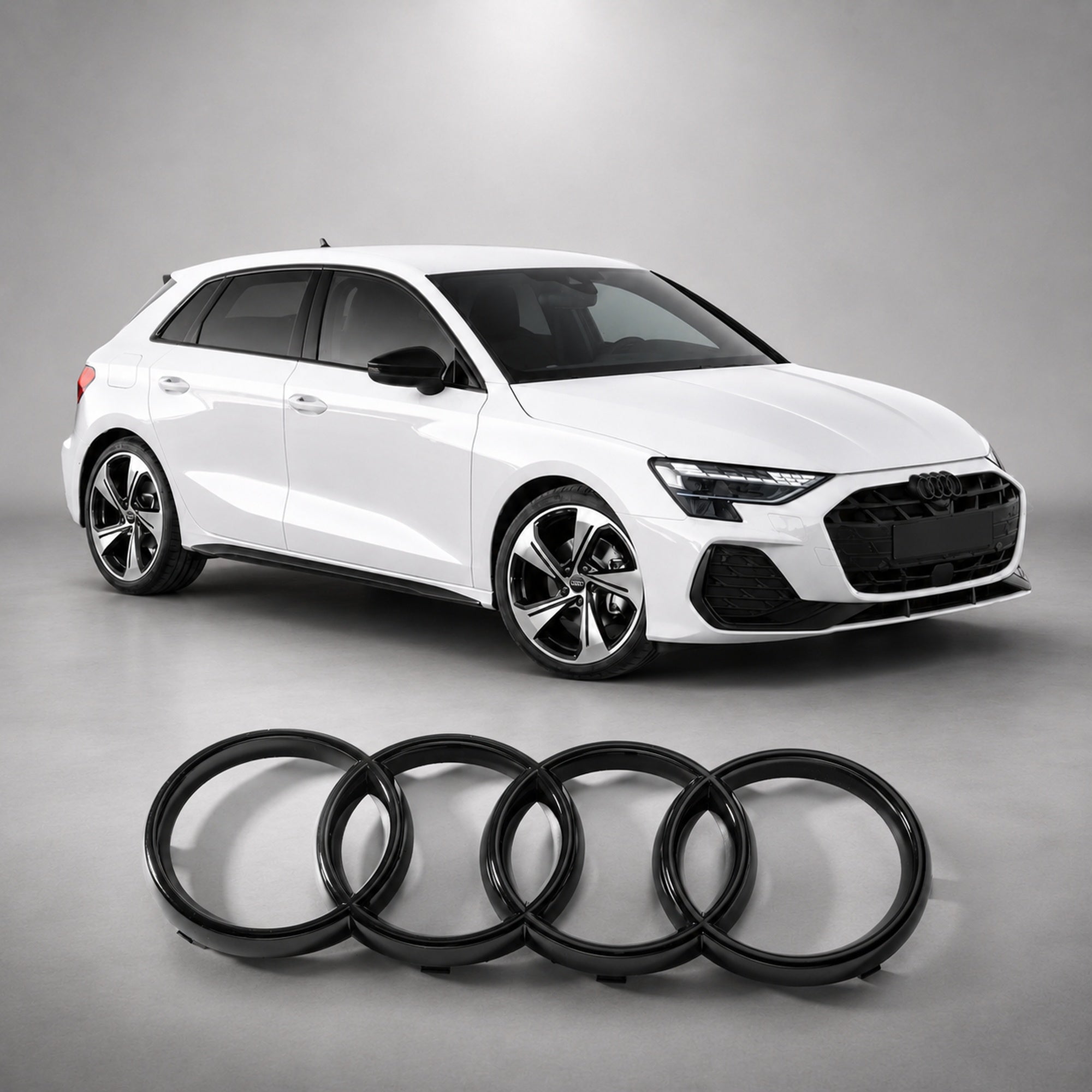 Set embleme Audi A3 8Y Pre-Facelift, A4 B9 Facelift, 249+202 mm, Negru Lucios
