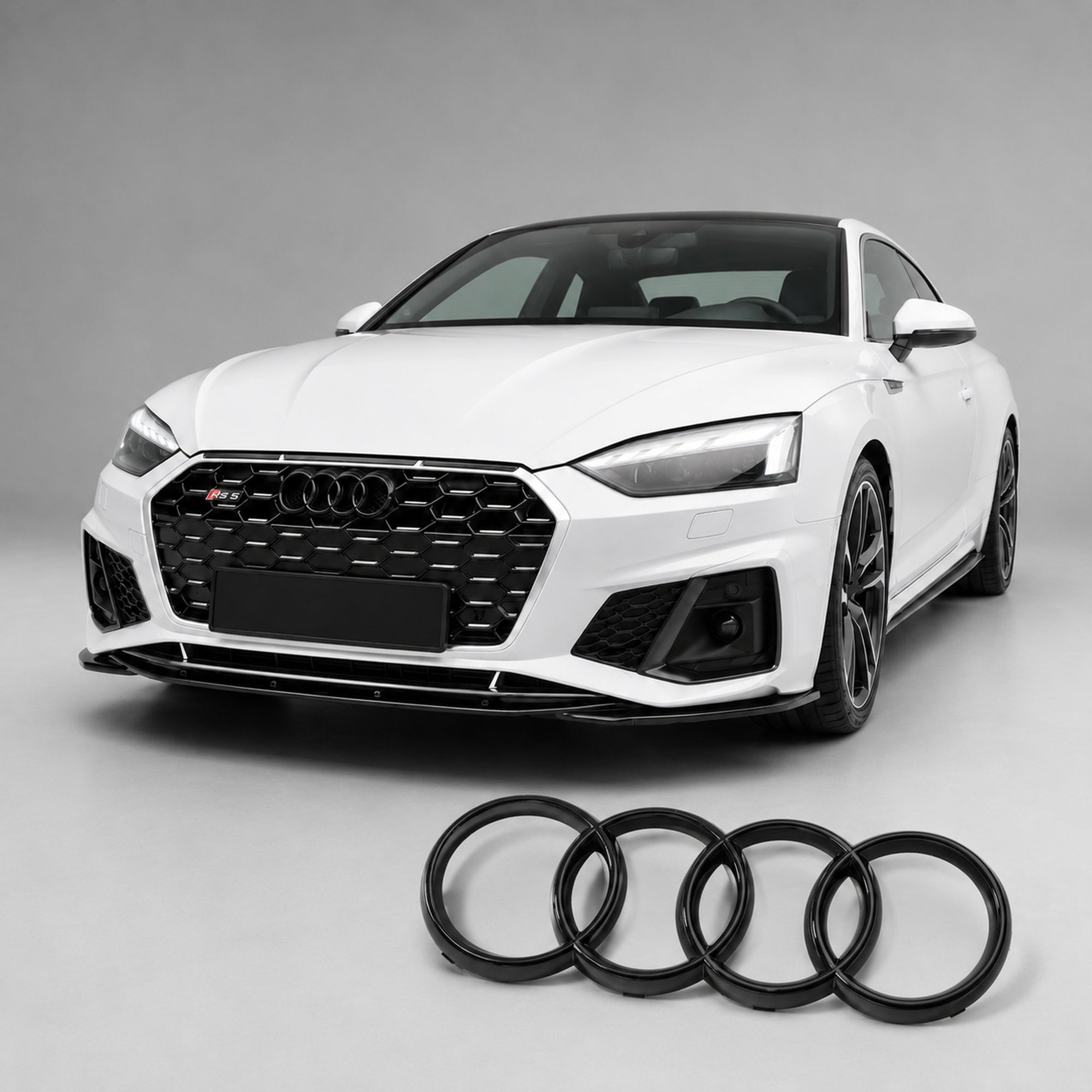 Set embleme Audi A5/S5/RS5 F5 Facelift, 249+192 mm, Negru Lucios