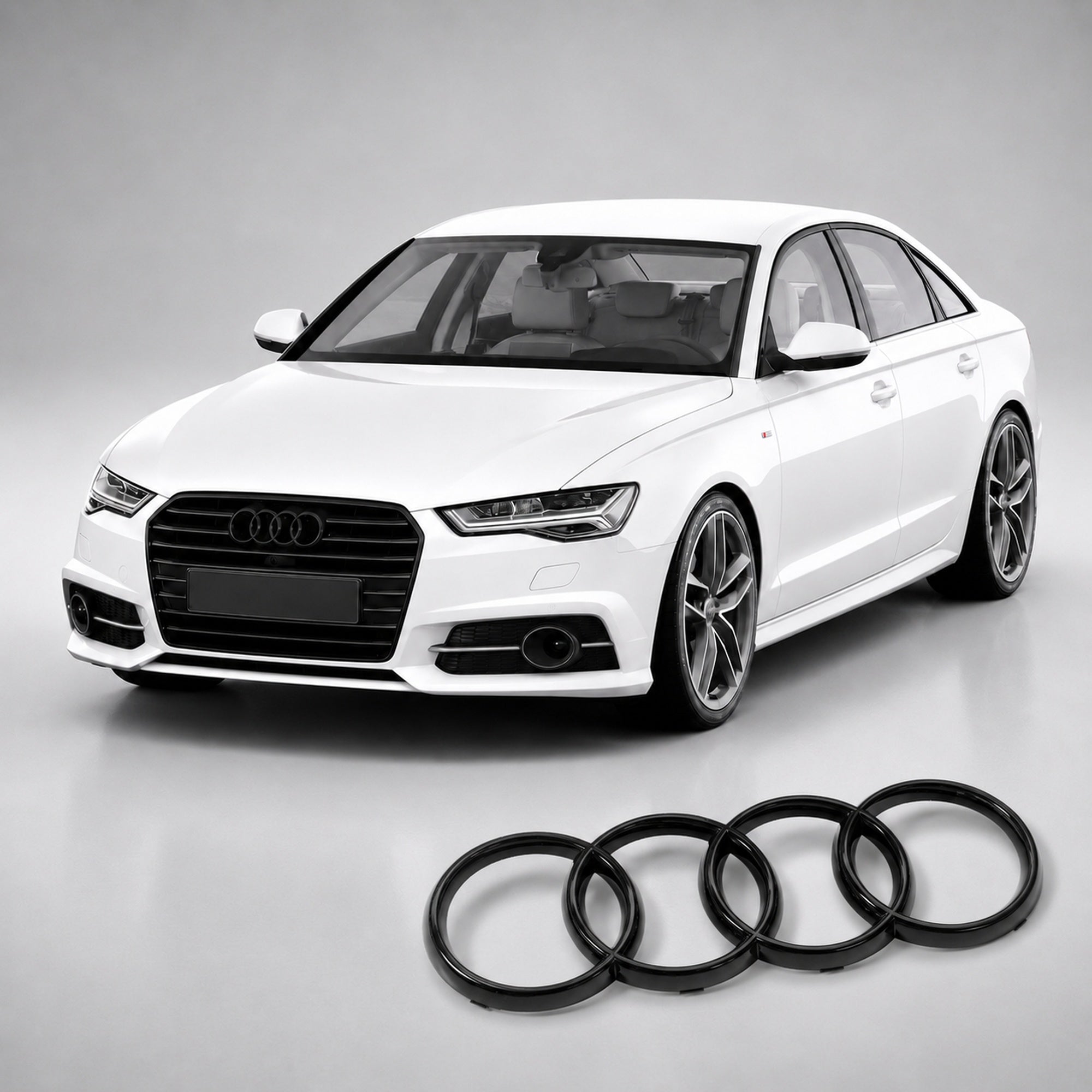 Set embleme Audi A6 C7, Q2 GA, Q3 8U/F3, Q5 8R/FY, Q8, 285+202 mm, Negru Lucios