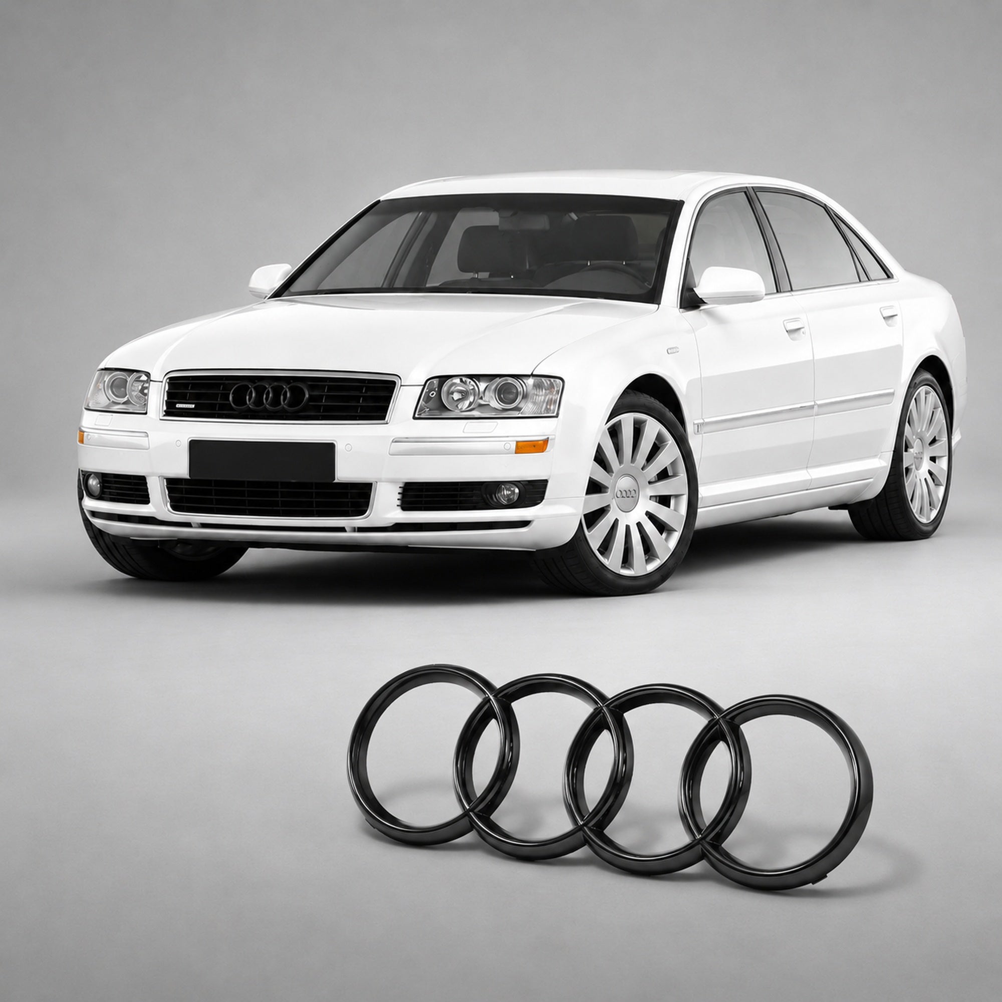 Set embleme Audi A8 D3 Pre-Facelift/D4, Q7 4L, 285+216 mm, Negru Lucios