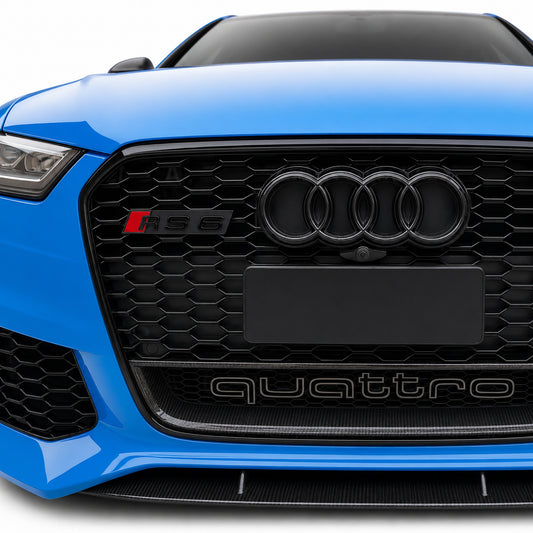 Emblemă Audi RS6 pentru grilă fagure, 11,3 × 2,2 cm, Negru Lucios