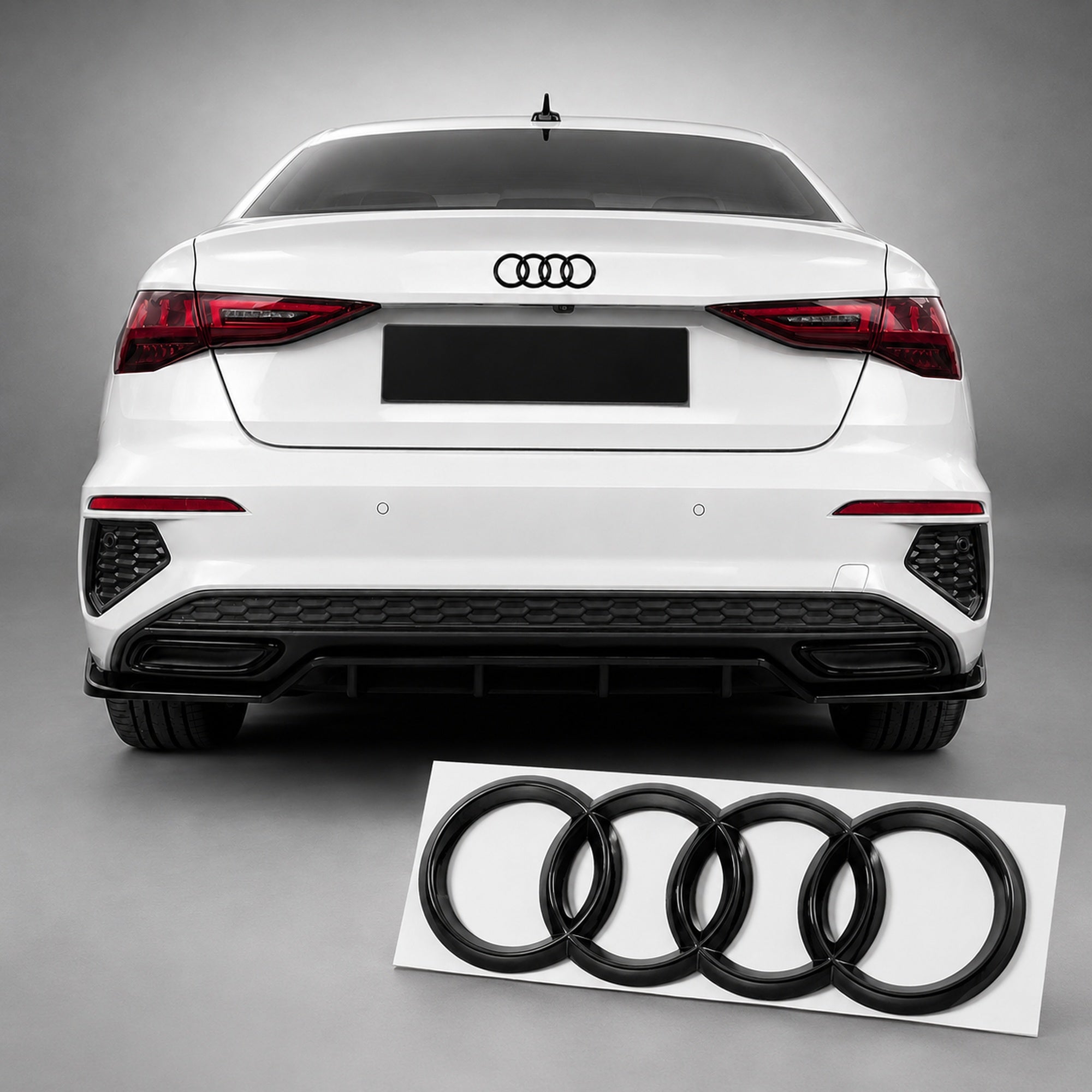 Set embleme Audi A3 8Y Pre-Facelift, A4 B9 Facelift, 249+202 mm, Negru Lucios
