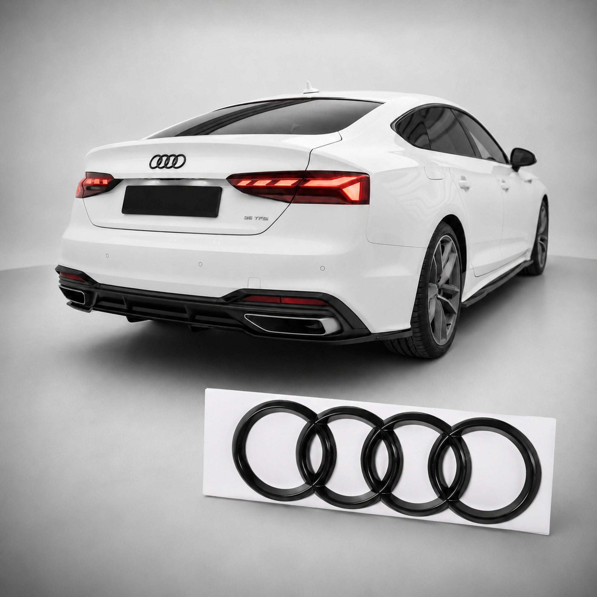 Set embleme Audi A5/S5/RS5 F5 Facelift, 249+192 mm, Negru Lucios