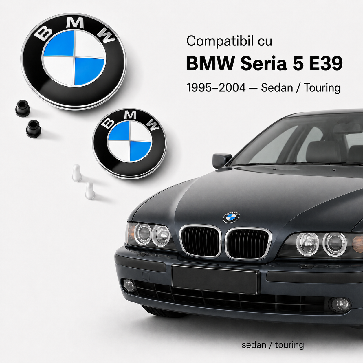 Set embleme BMW fata + spate 82mm 2 pini + 78mm 2 pini