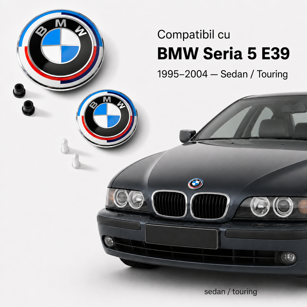 Set embleme BMW fata + spate 82mm 2 pini + 78mm 2 pini