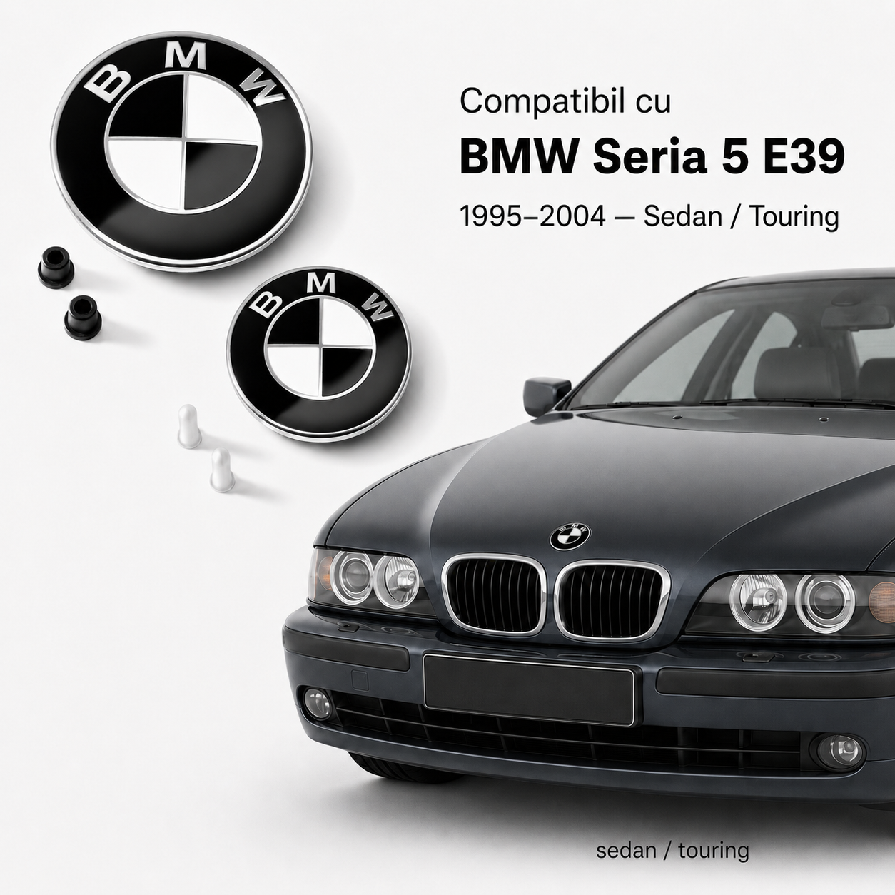 Set embleme BMW fata + spate 82mm 2 pini + 78mm 2 pini