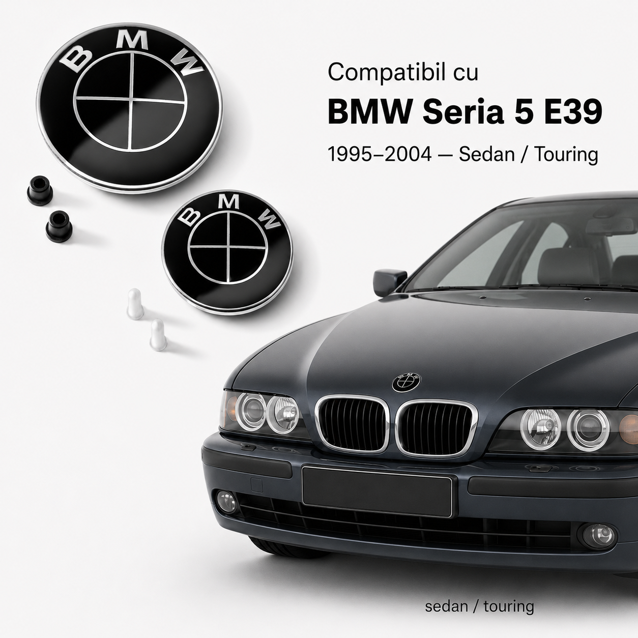 Set embleme BMW fata + spate 82mm 2 pini + 78mm 2 pini