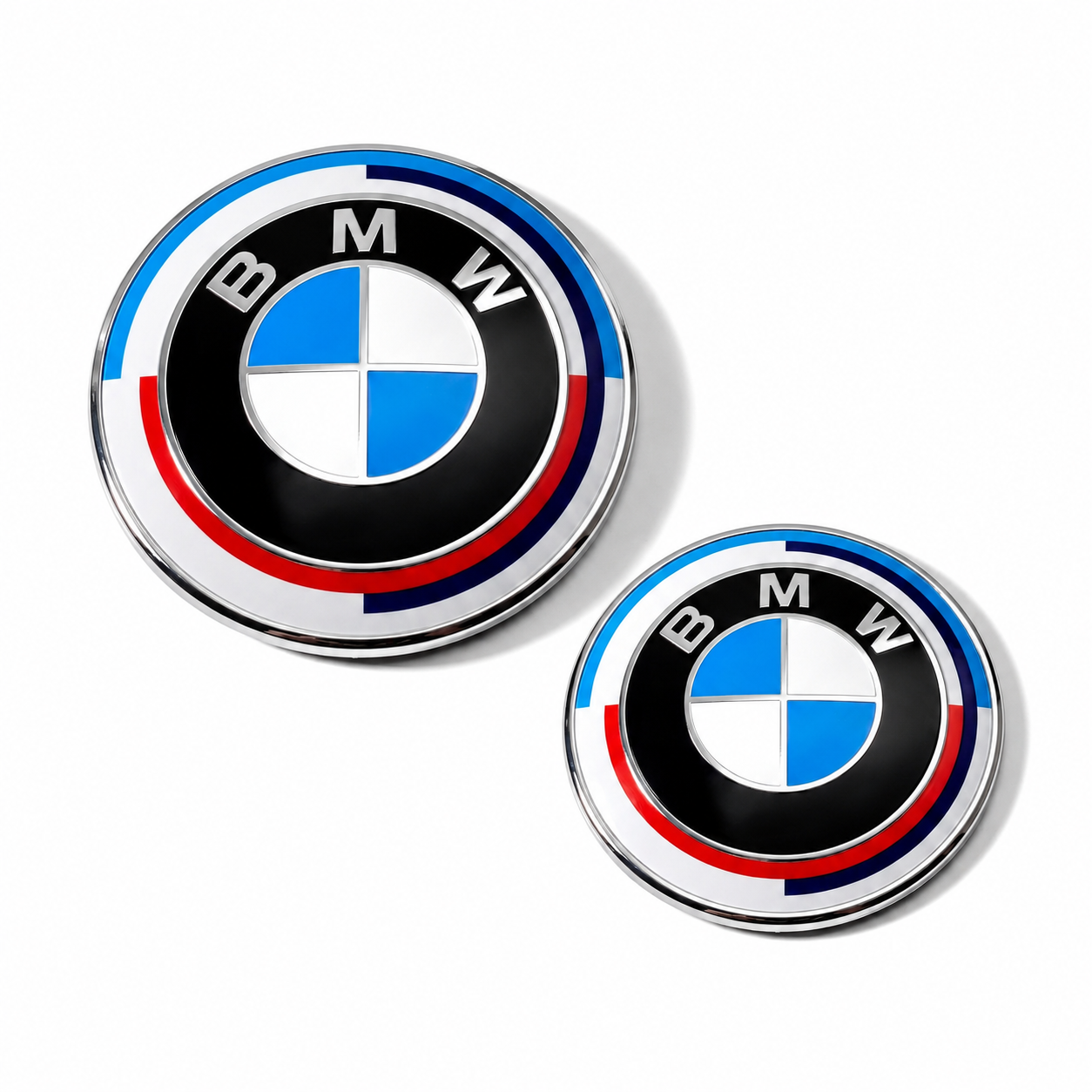 Set embleme BMW fata + spate 82mm 2 gauri + 78mm sticker adeziv
