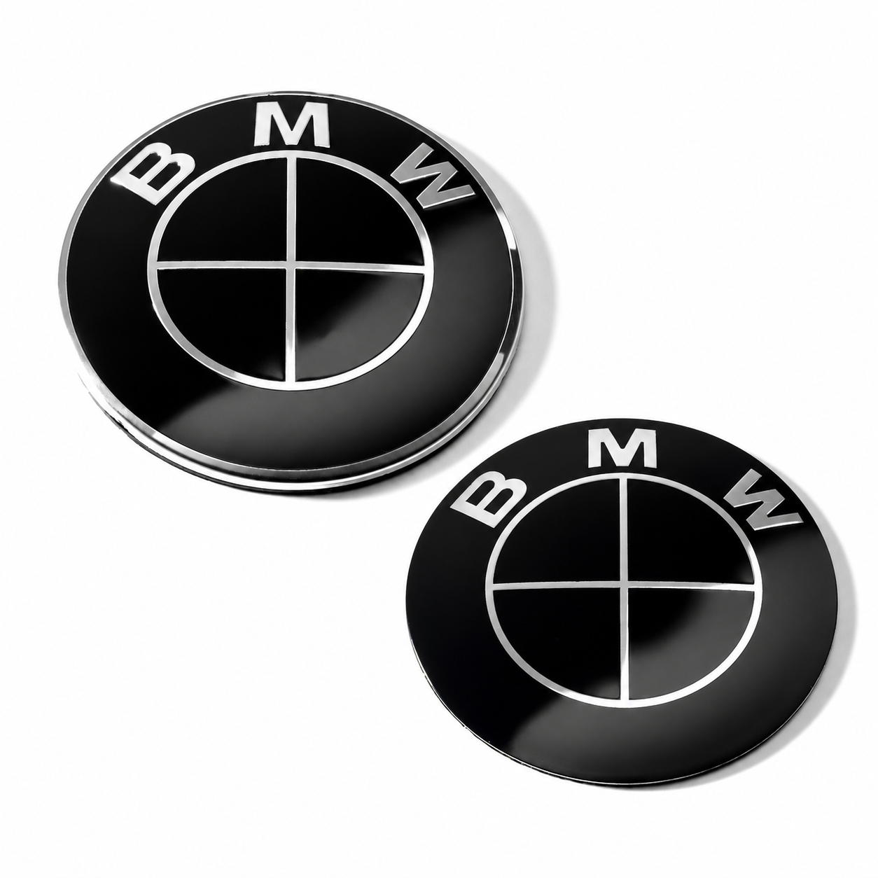 Set embleme BMW fata + spate 82mm 2 gauri + 78mm sticker adeziv