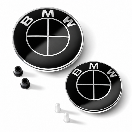 Set embleme BMW fata + spate 82mm 2 pini + 78mm 2 pini