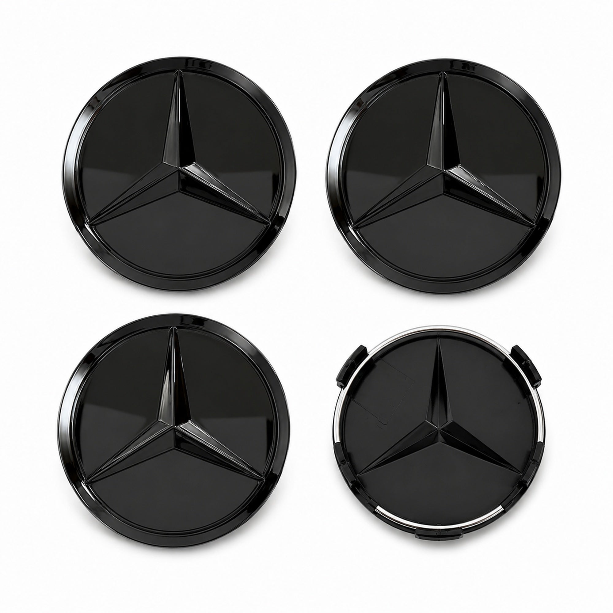 Set 4 Capace Roți Mercedes-Benz 75 mm Negru Lucios, ABS