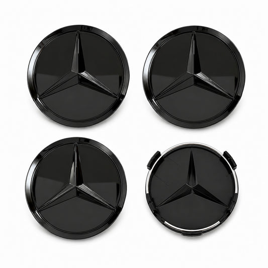 Set 4 Capace Roți Mercedes-Benz 75 mm Negru Lucios, ABS