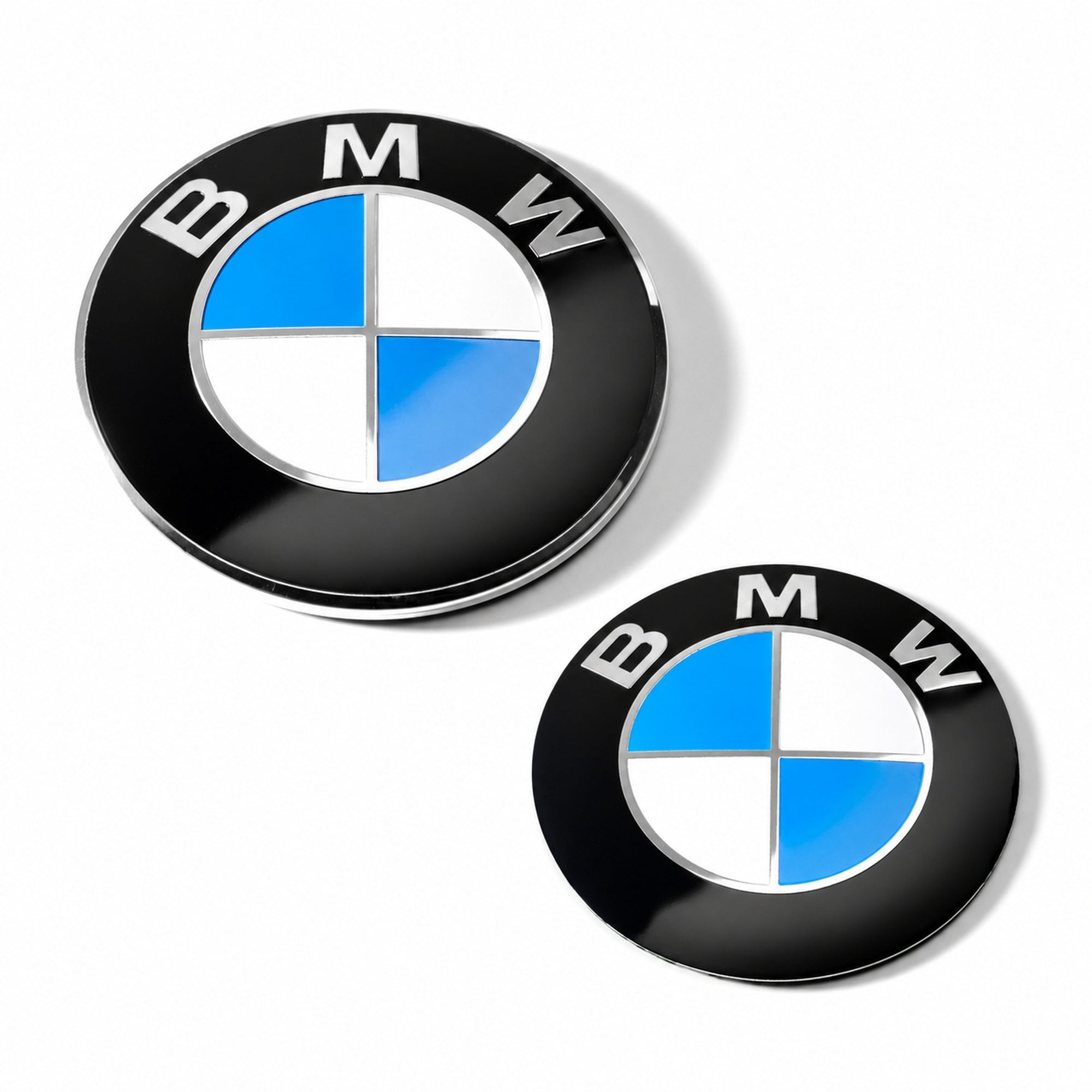 Set embleme BMW fata + spate 82mm 3 gauri + 78mm sticker adeziv