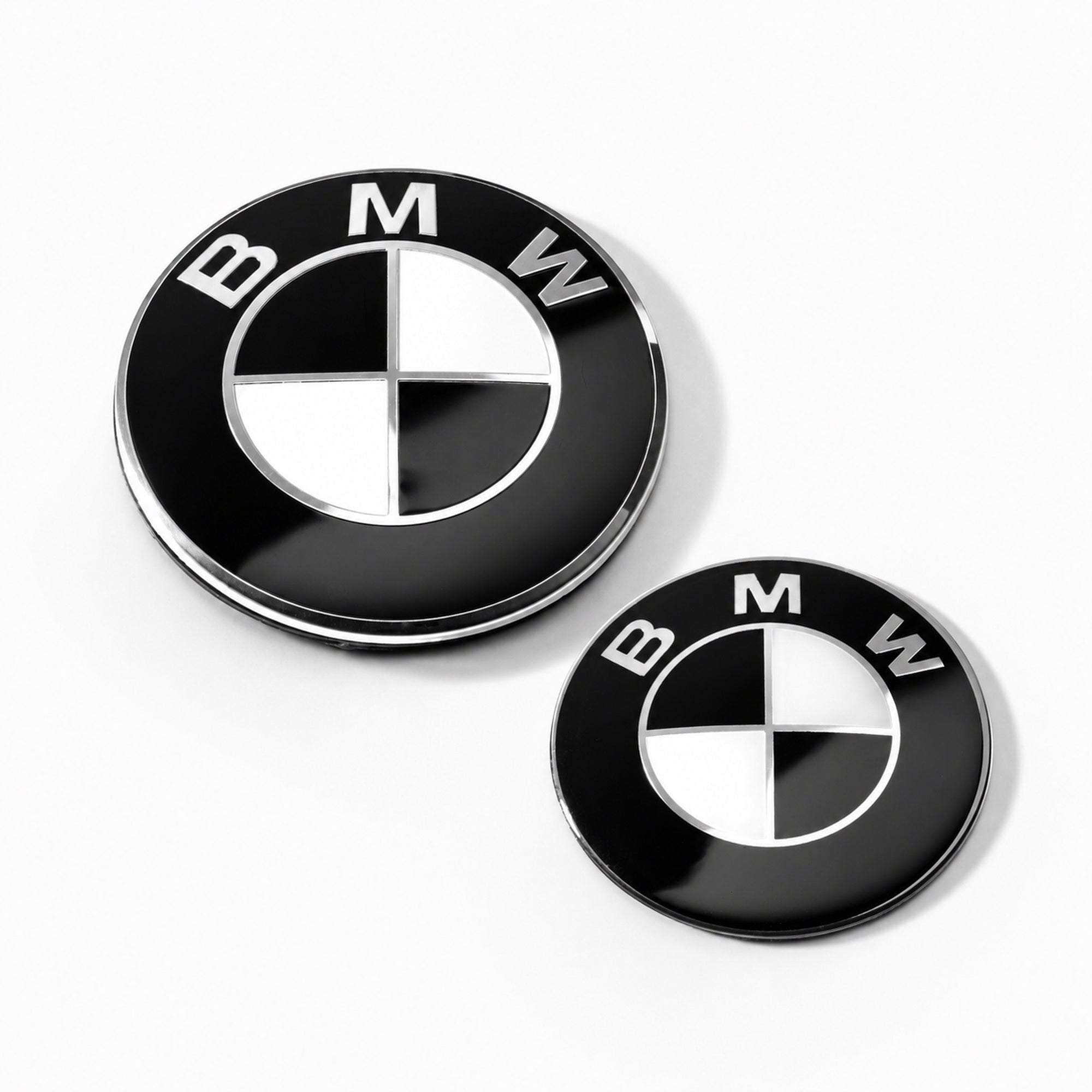 Set embleme BMW fata + spate 82mm 3 gauri + 78mm sticker adeziv