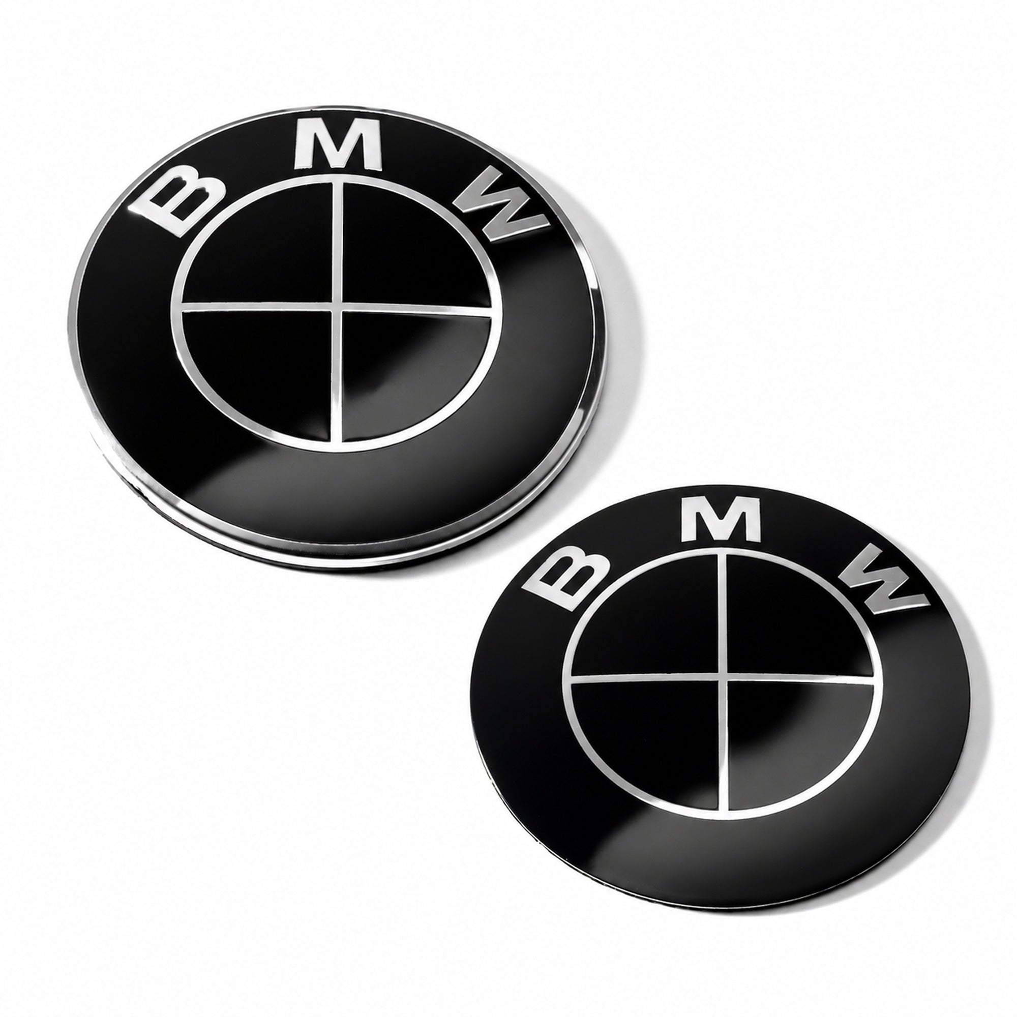 Set embleme BMW fata + spate 82mm 3 gauri + 78mm sticker adeziv