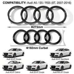 Set embleme Audi A5 8T Sportback, față 273 + spate curbat 192 mm, Negru Lucios