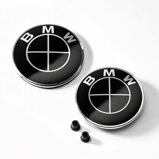 Set embleme BMW fata + spate 82mm 2 pini + 82mm 2 gauri