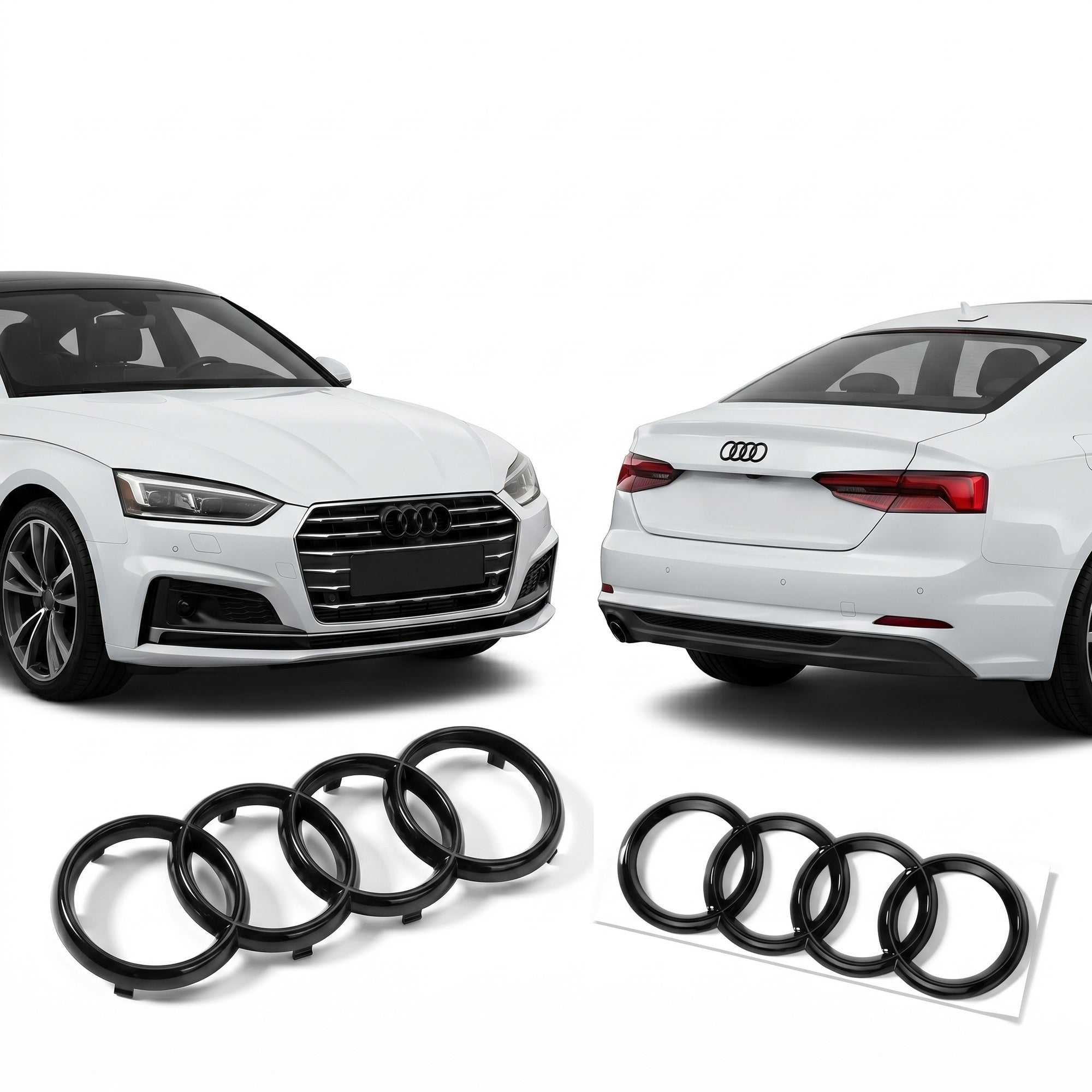Set embleme Audi A3 8V, A4 B8/B9 Pre-Facelift, A5 8T Coupe/F5 Pre-Facelift, 273+192 mm, Negru Lucios