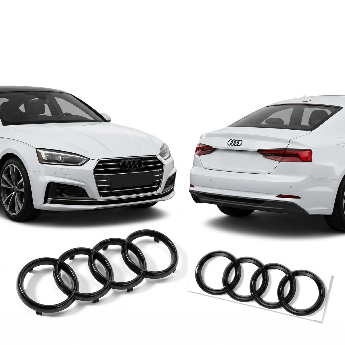 Set embleme Audi A3 8V, A4 B8/B9 Pre-Facelift, A5 8T Coupe/F5 Pre-Facelift, 273+192 mm, Negru Lucios