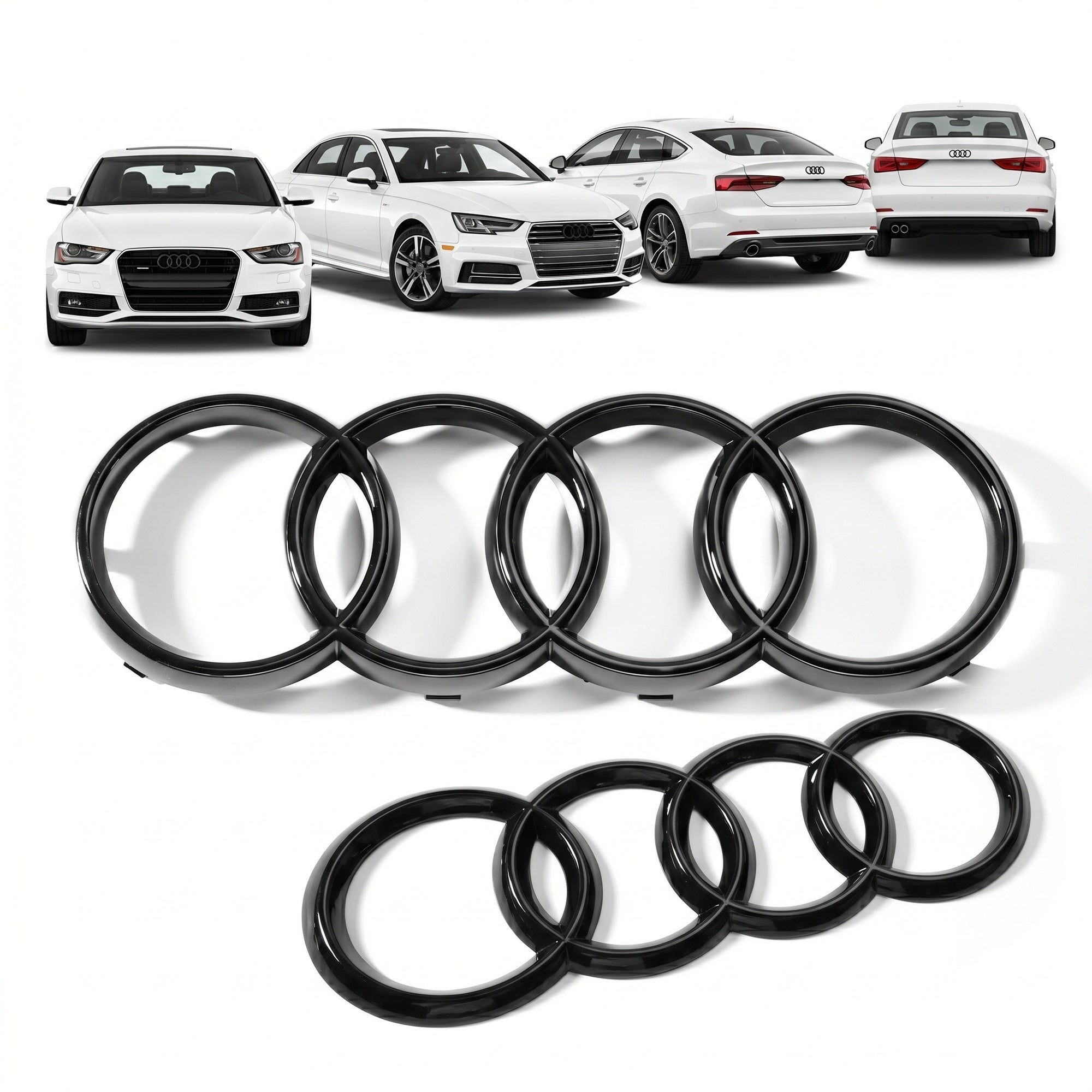 Set embleme Audi A3 8V, A4 B8/B9 Pre-Facelift, A5 8T Coupe/F5 Pre-Facelift, 273+192 mm, Negru Lucios