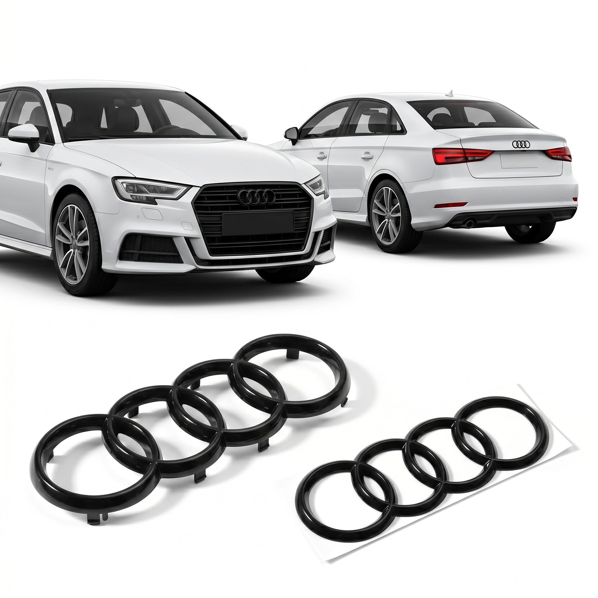 Set embleme Audi A3 8V, A4 B8/B9 Pre-Facelift, A5 8T Coupe/F5 Pre-Facelift, 273+192 mm, Negru Lucios